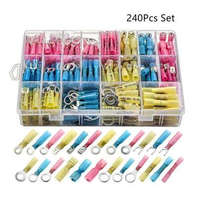 240PCS盒装热缩端子组合套装铲状6.3公母端子防水绝缘接线端子