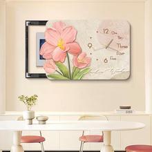 奶油风可爱电表箱装饰画现代简约郁金香带钟表免打孔遮挡挂画客厅