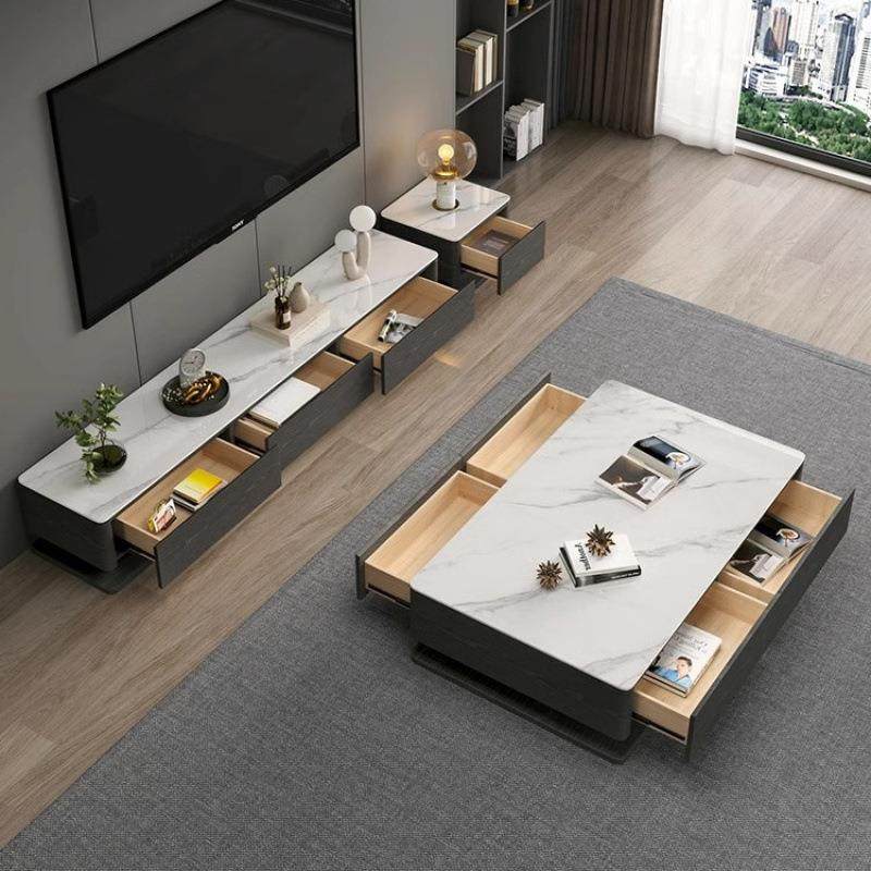 高级感家用客厅岩板茶几电视柜组合小户型现代轻奢简约带收纳新款