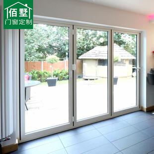 75型断桥铝合金阳台隔断门带双层钢化玻璃不锈钢导轨商用折叠门