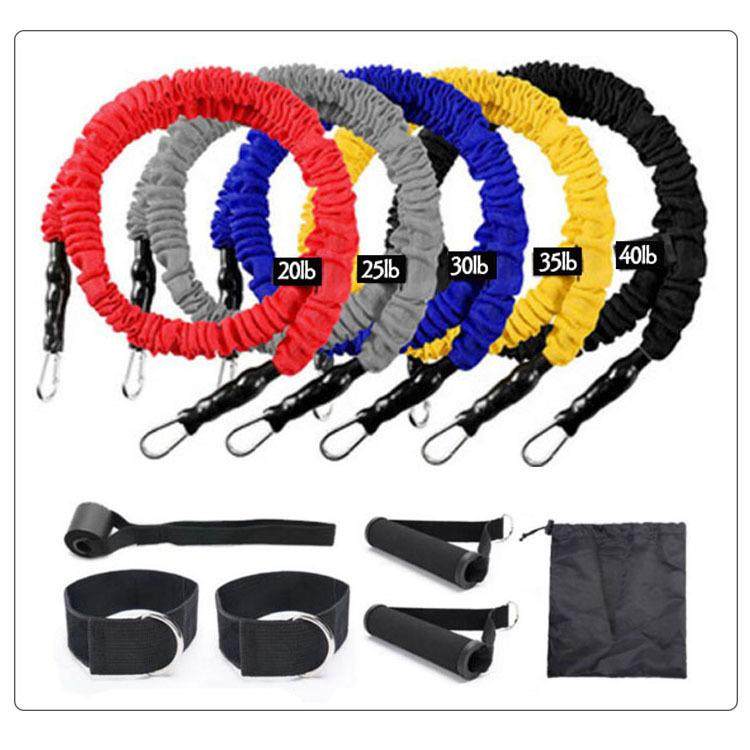 工厂防断布套家用阻力绳拉力器乳胶皮筋弹力带11件套装150磅