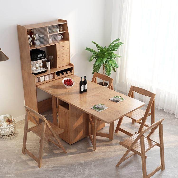餐桌餐边柜椅子组合一体多功能可折叠伸缩家用小户型日式实木桌w&