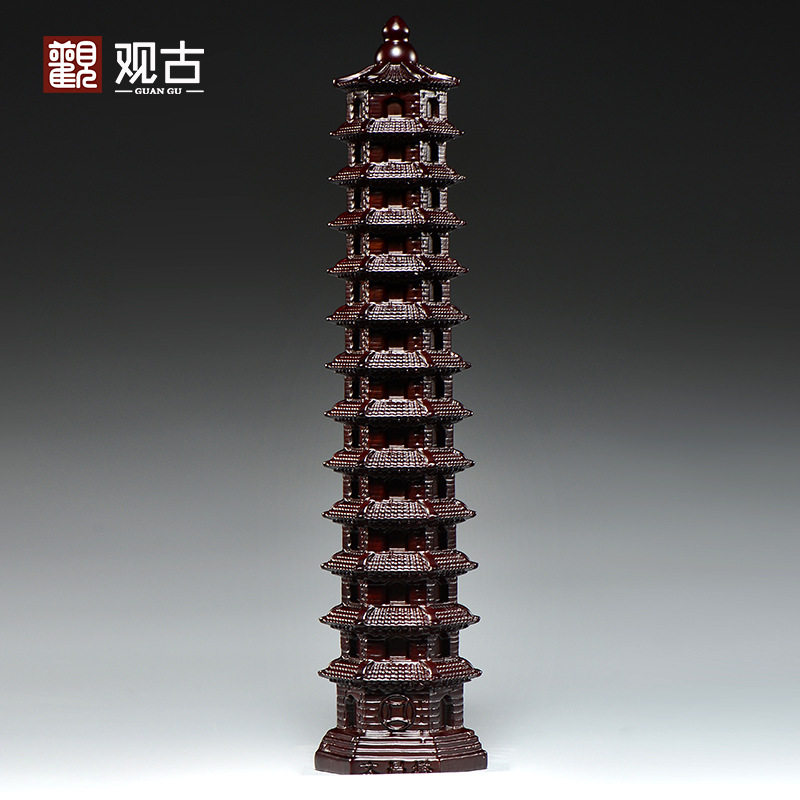 黑檀木雕刻13层文昌塔摆件木头文昌塔十三层家居客厅办公室装饰品