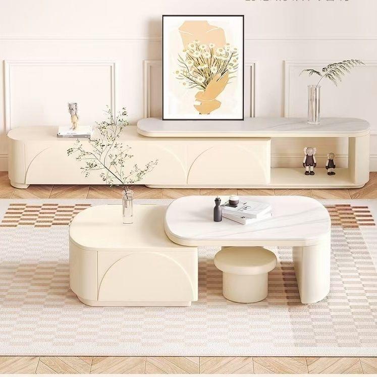 奶油风时尚茶几电视柜现代客厅组合家用