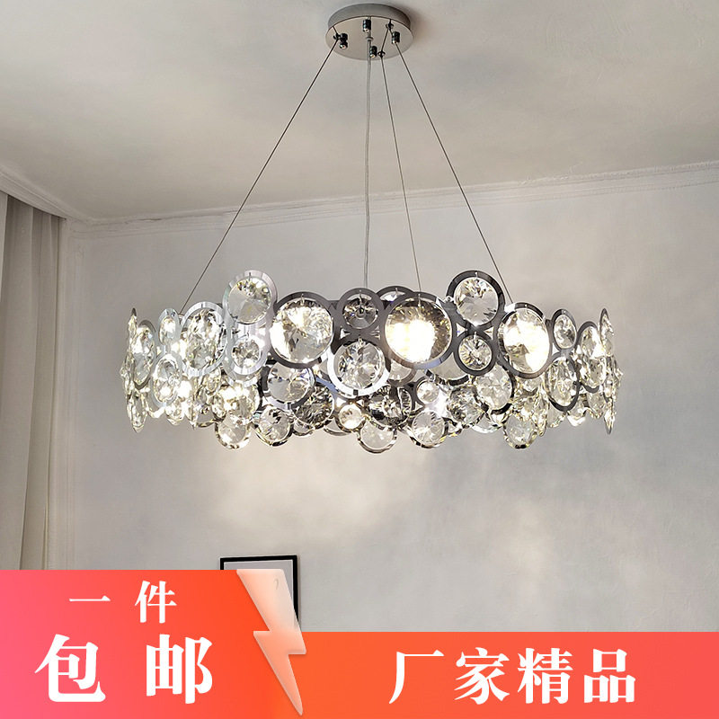 客厅圆形水晶吊灯不锈钢餐厅吊灯长形饭厅灯高档