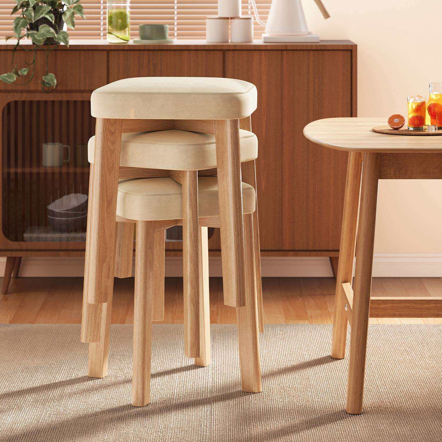 实木凳子可叠放软包方凳家用结实耐用餐桌备用高板凳简约餐厅椅子