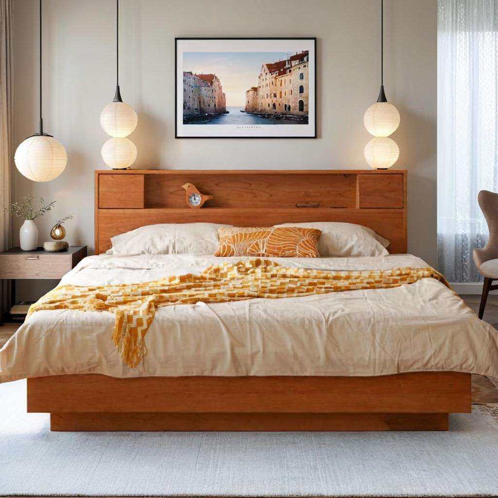 樱桃木日式简约全实木箱体床双人储物床轻奢型现代简约卧室家具