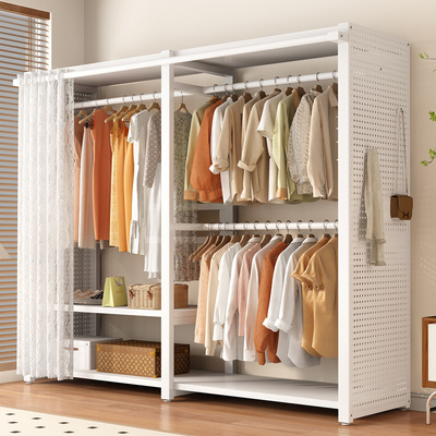 洞洞板衣帽架简易衣柜落地家用