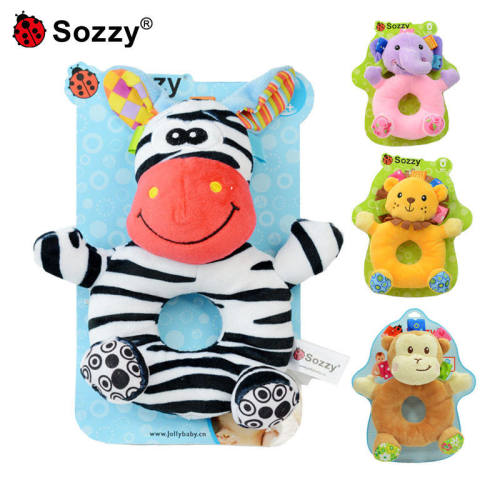 sozzy新生儿安抚毛绒公仔早教玩具动物手摇铃婴儿0-1岁感官