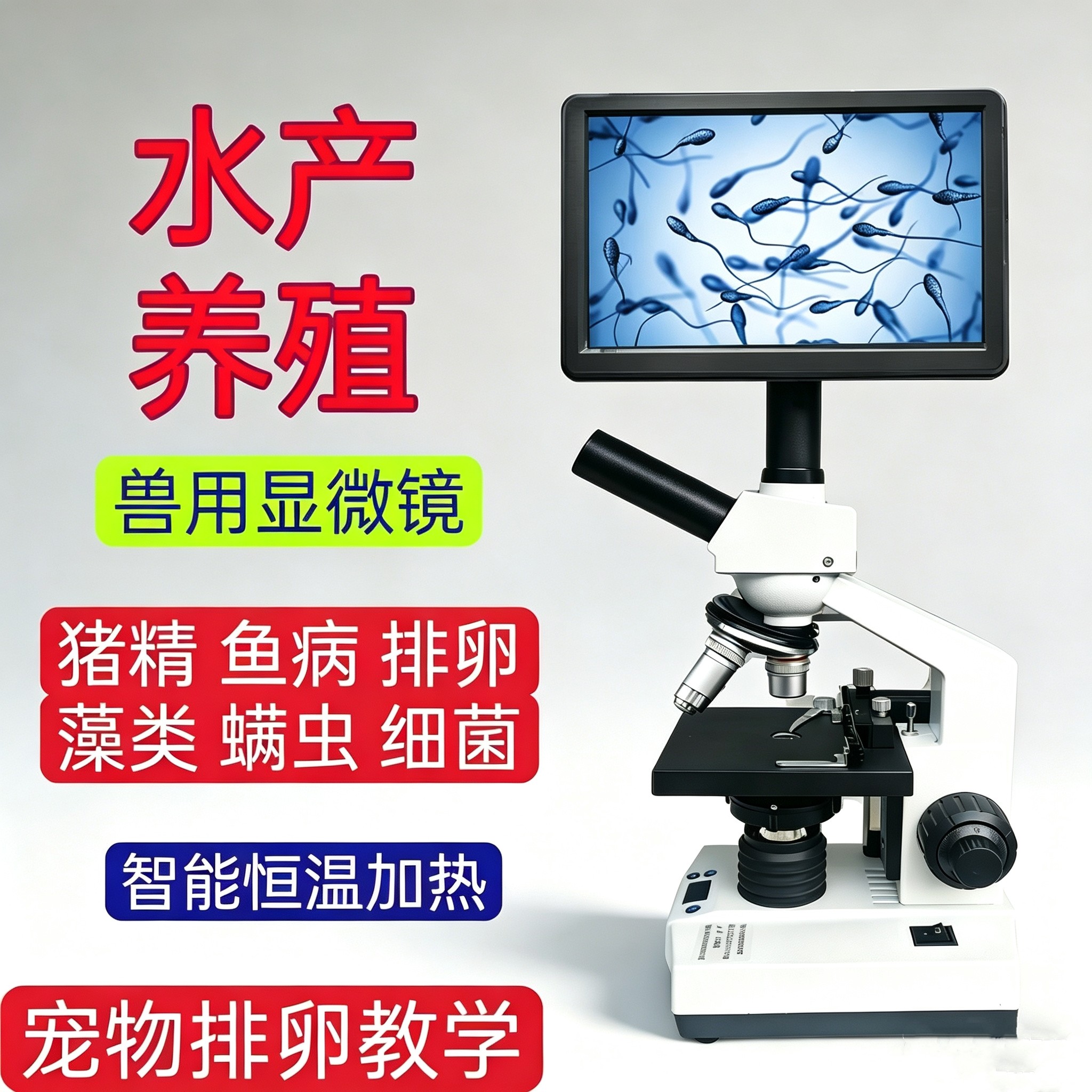 兽用人工授精单目显微镜猪精液专用采精1600倍光学带显示屏显微镜