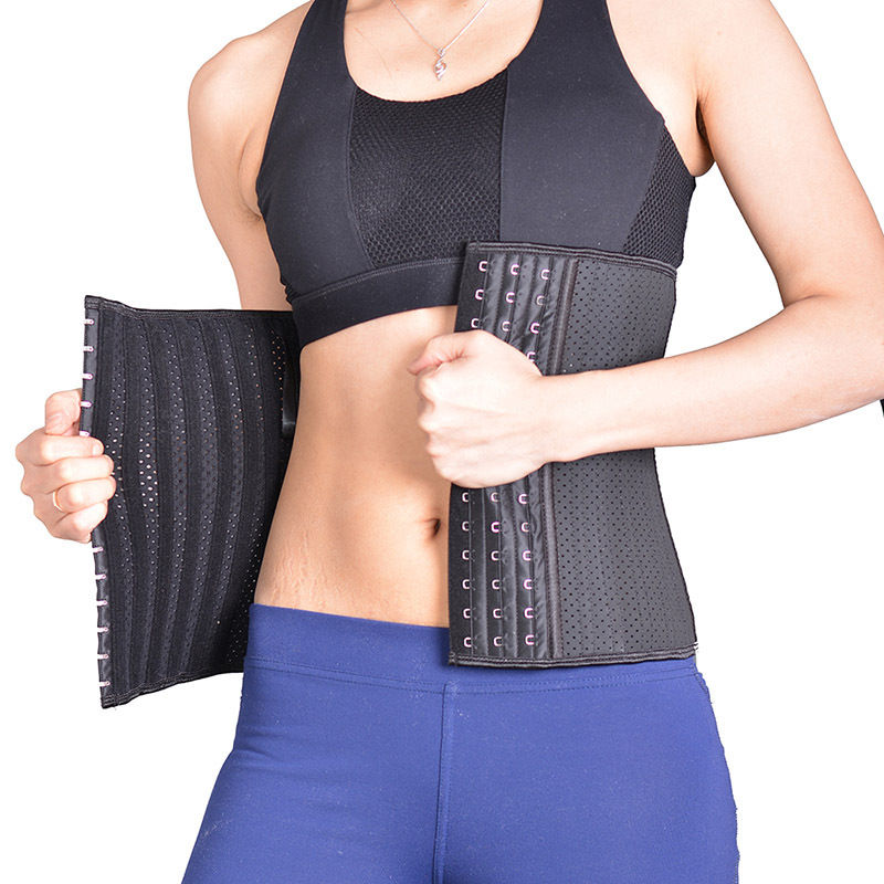 28cm长14钩25条钢骨夏季薄网眼网孔乳胶束腰健身运动收腹带塑身