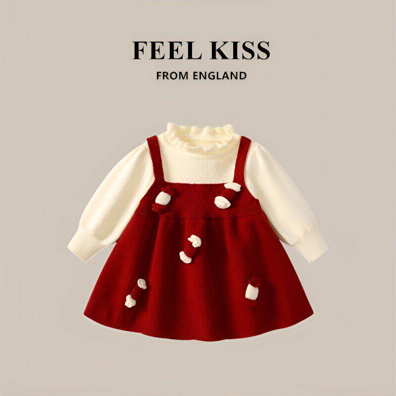 英国Feelkiss女童连衣裙秋装洋气儿童针织公主裙一周岁礼服抓周宴