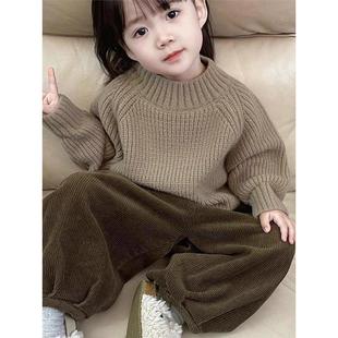 法国Uamtor女童秋冬季覆古森系毛衣洋气时髦冬装加绒加厚两件套装