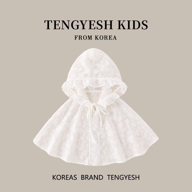 韩国TENGYESH婴儿防晒斗篷夏季薄款女宝宝披风小月龄公主外出披肩