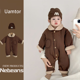 韩国Uamtor秋冬加绒新款男女宝宝哈衣婴儿小棉袄连身衣外出服爬服