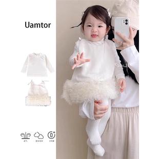 韩国Uamtor女童连衣裙套装秋季新款女宝宝礼服周岁生日宴小公主裙