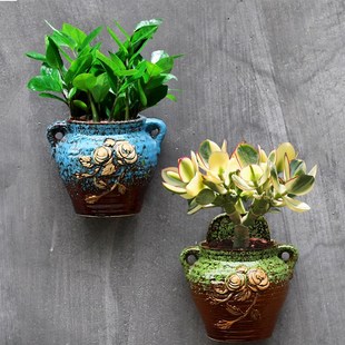 饰品 垂吊多肉绿萝花器装 墙上壁挂花盆陶瓷欧式 阳台吊兰水培悬挂式