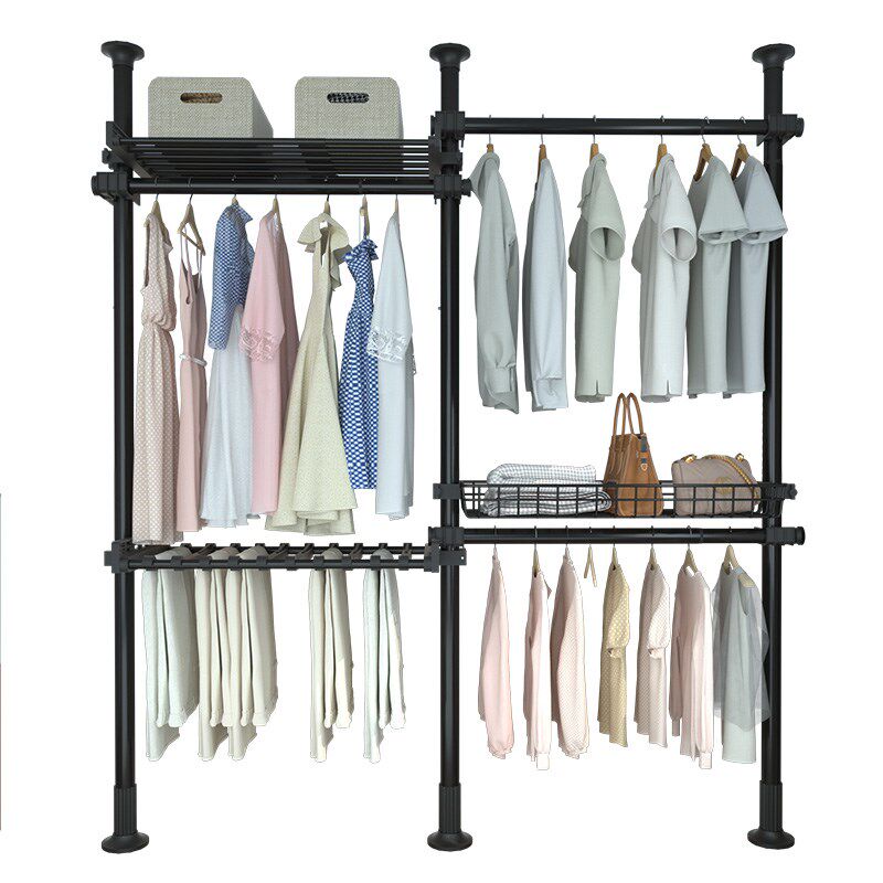 顶天立地置衣架简易衣柜可伸缩免打孔组装挂衣置物架卧室加粗收纳
