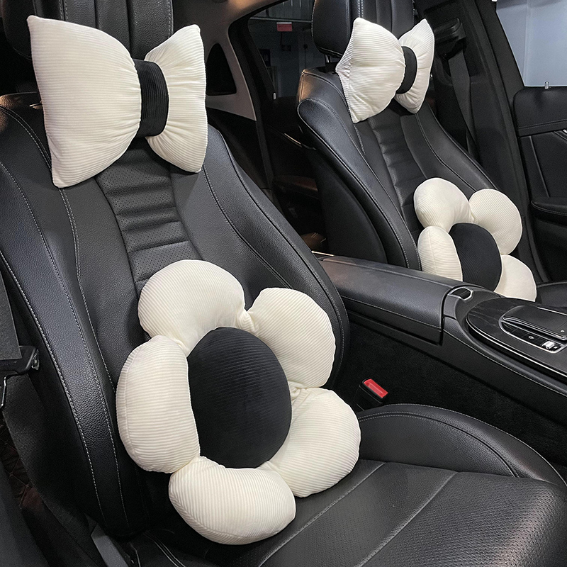 汽车坐垫靠背护腰垫可爱女士车用座椅腰靠卡通花朵开车护腰神器