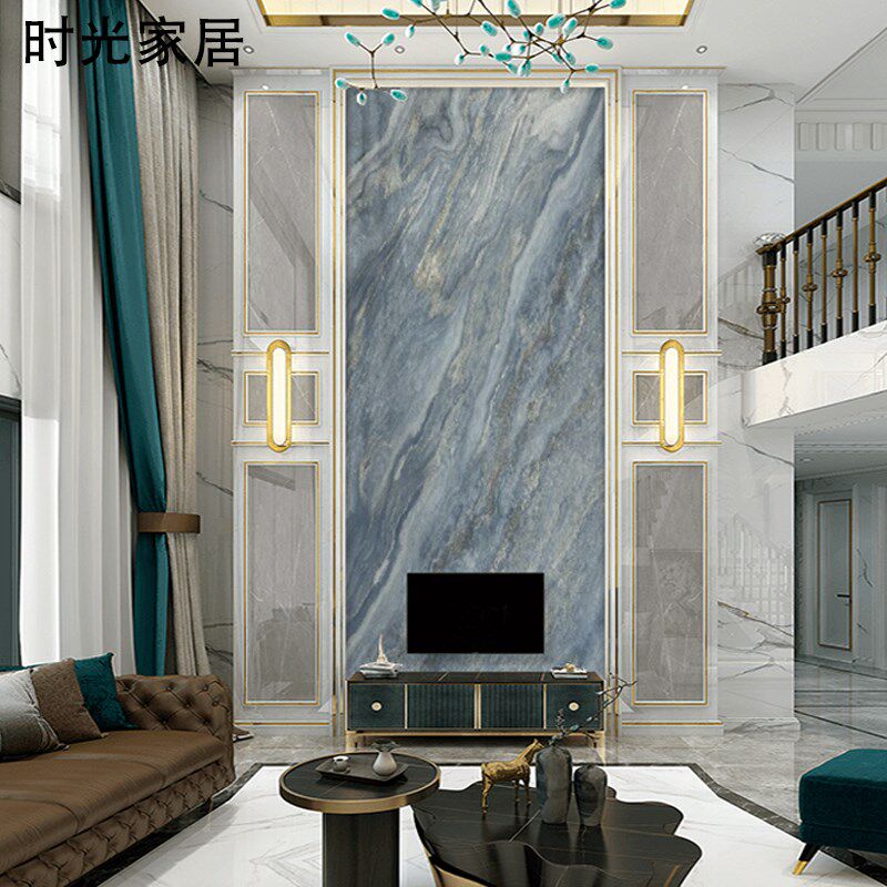 挑高中空复式楼电视背景墙壁纸别墅8D墙纸欧式大理石壁画壁布墙布