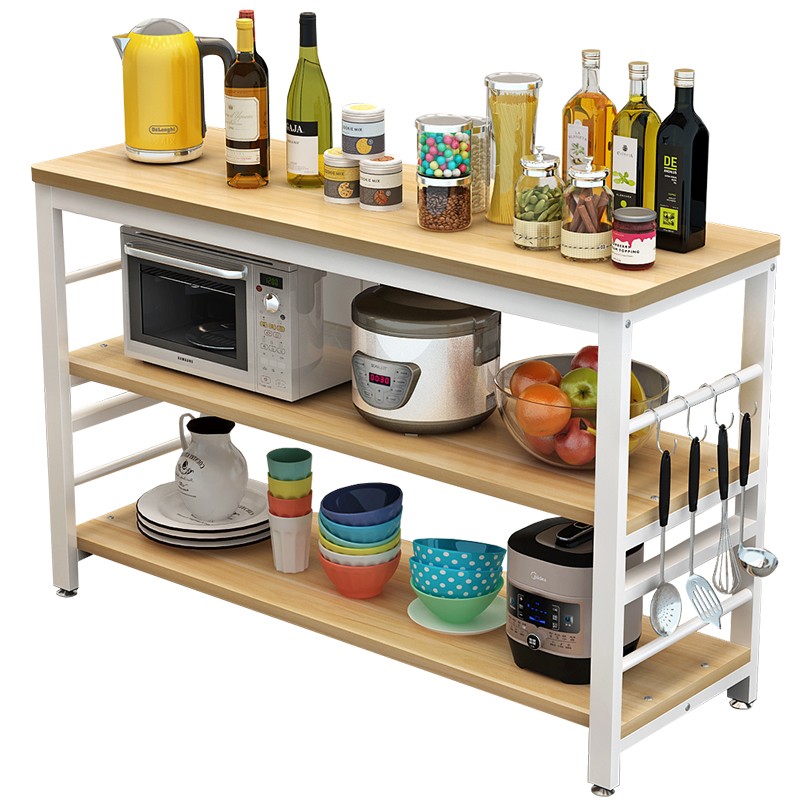 厨房置物架落地多功能切菜桌多层微波炉家用简易长方形小长桌定做