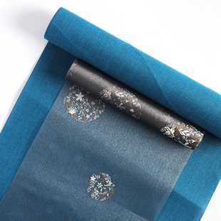 爱茶屋天色茶席珍珠纱烫金【团花黑色】茶席桌旗防水席两条搭配