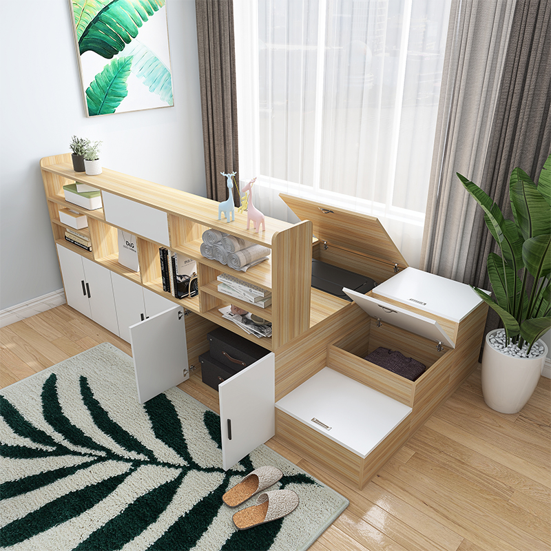 实木床带书架榻榻米式台阶楼阁落地定制拼接儿童组合隔断柜床一体