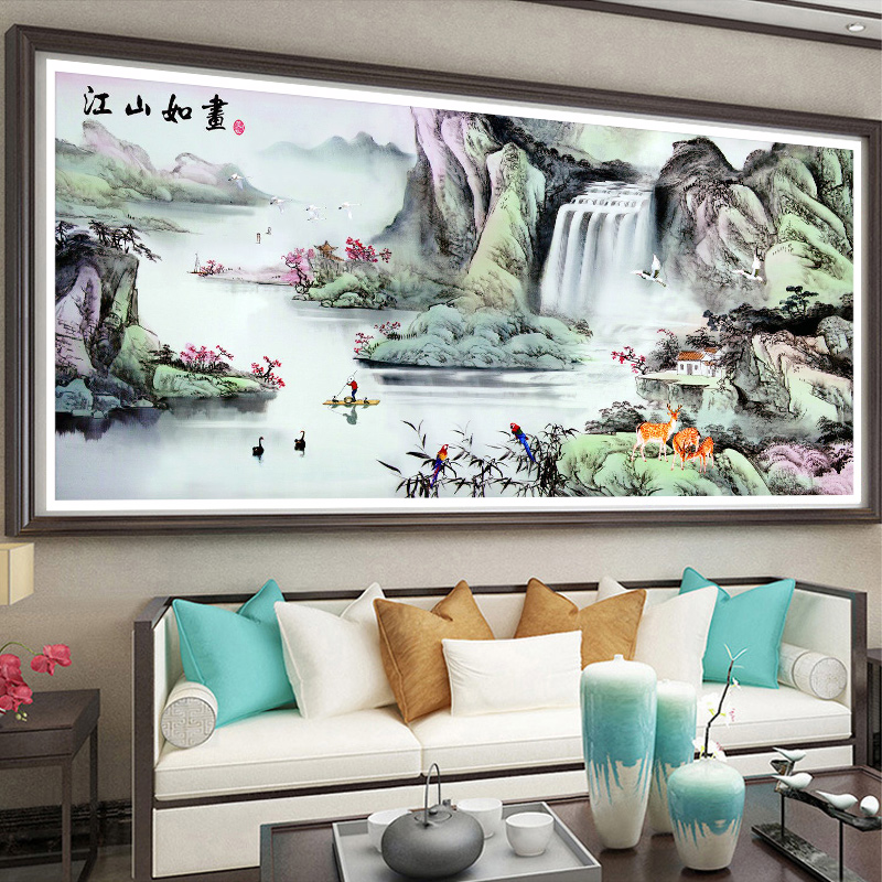 江山如画十字绣2020新款线绣客厅大幅山水风景画2021手工自己绣
