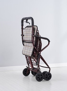 老年代步车可坐可推助步座椅四轮折叠购物车买菜小拉车老人手推车