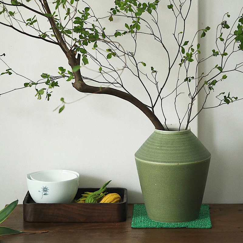 洒金绿釉大花罐全手工大花瓶花器家居日用陶瓷陶罐包邮 闲趣别院