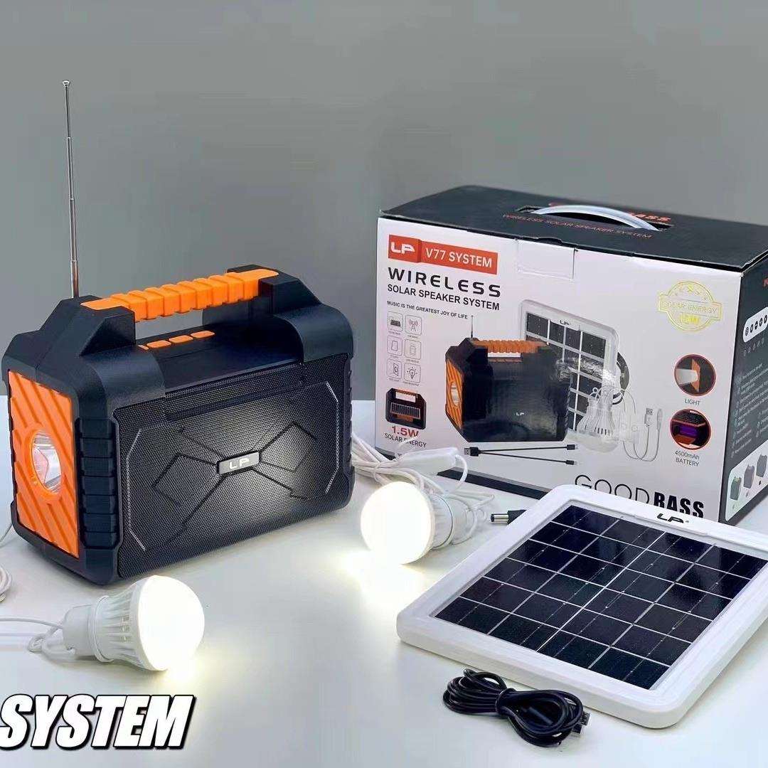 LP-V77SYSTEM外挂太阳能音箱户外双灯泡手电筒手提插卡音响多功能