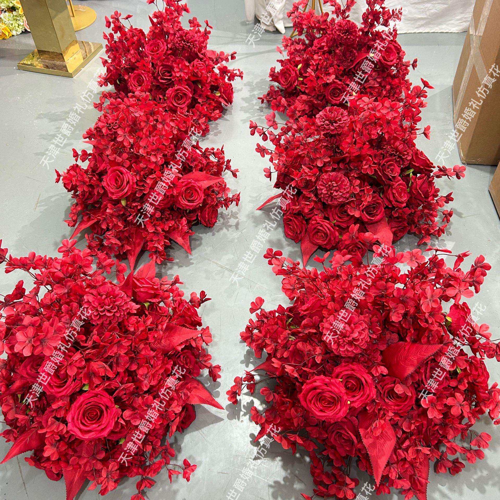 新款跨境婚礼摄影酒店装饰仿真花绣球50cm红色桌面花球
