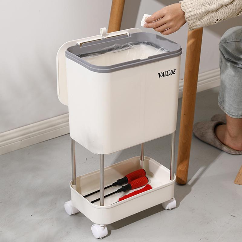 R&厨房垃圾桶家用多层大容量带盖滚轮可移动翻盖大号干湿分离收纳