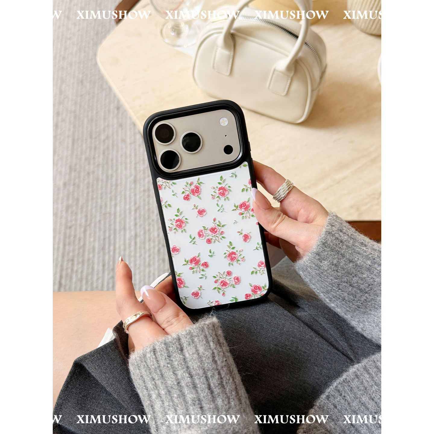 XIMUSHOW希木秀· 粉玫瑰苹果浮雕磁吸手机壳iphone17promax原创ins简约时尚16promax手机壳15promax
