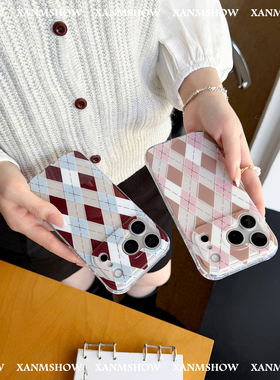 XANMSHOW希木秀·粉色菱纹/蓝红菱纹苹果手机壳iphone17promax原创时尚ins简约16promax手机壳15promax