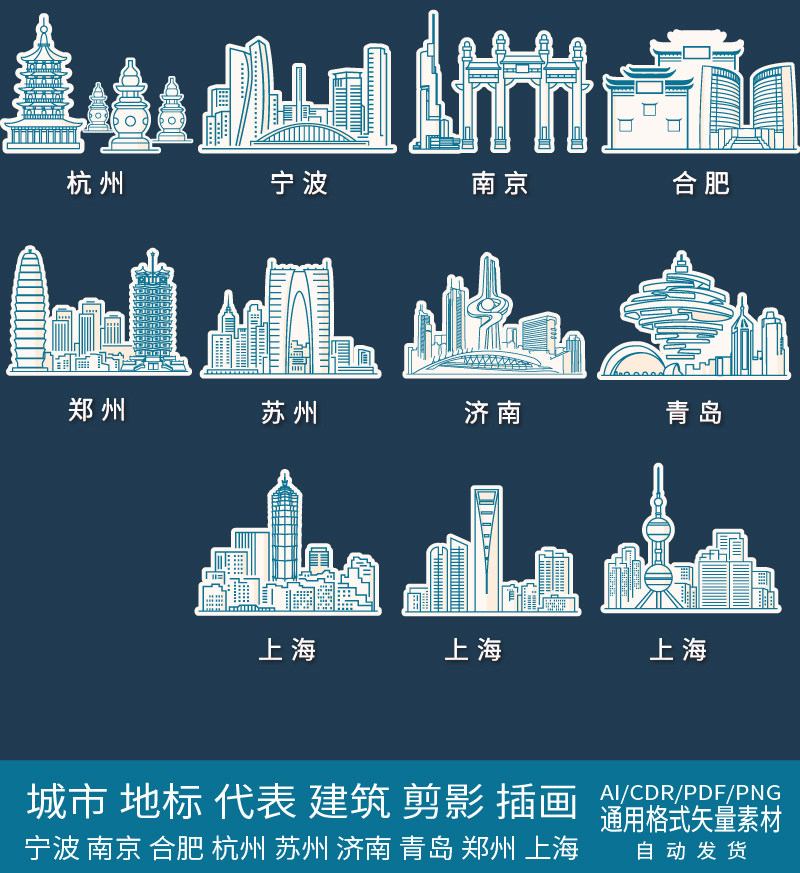 宁波南京合肥杭州青岛郑州上海苏州济南建筑地标城市景点景点素材