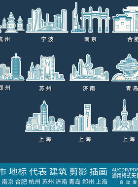 宁波南京合肥杭州青岛郑州上海苏州济南建筑地标城市景点景点素材