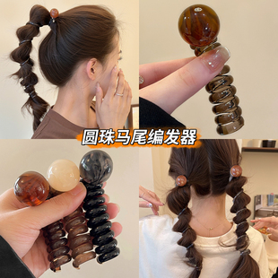 复古球球电话线发圈女2025新款简约高级感编发头绳扎马尾头绳发饰