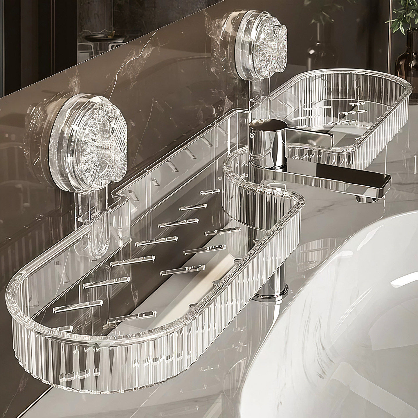 吸盘洗漱台置物架免打孔水龙头置物架厕所洗手池镜前收纳架子壁挂