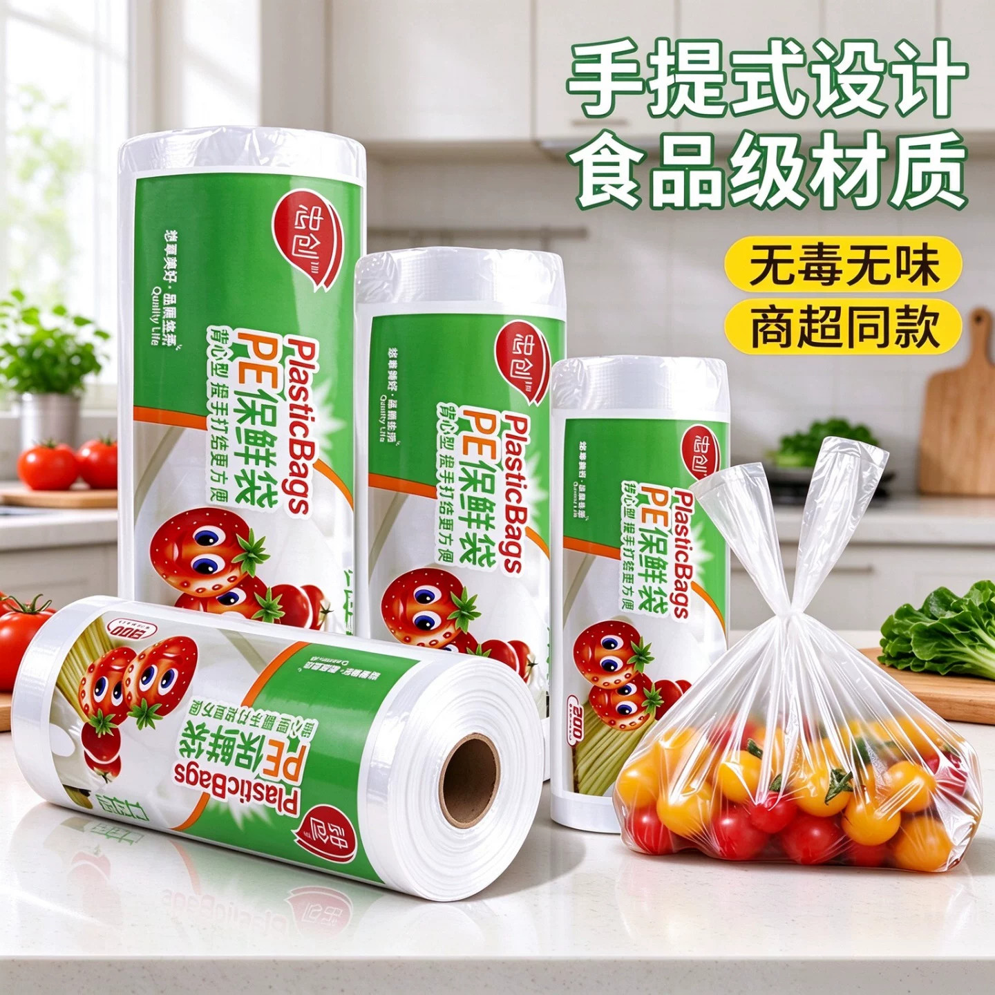 食品级PE背心式保鲜袋家用加厚手提式冰箱微波炉可用厨房塑料袋