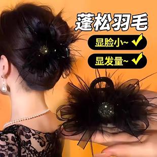 超仙~风欧根纱蝴蝶结羽毛8厘米抓夹气质时尚浪漫毛毛抓夹秋冬新款