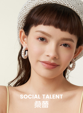 Social Talent桑蕾圆边C型拉菲草耳钉耳环2025年秋冬新款爆款