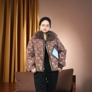 真皮草獭兔毛狐狸毛袖口设计师款外套女短款年轻时尚裘皮外套