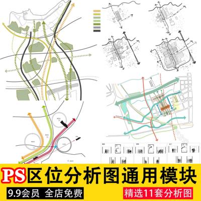 PS建筑区位场地分析图通用模版大全PSD展板素材前期流线流性分析