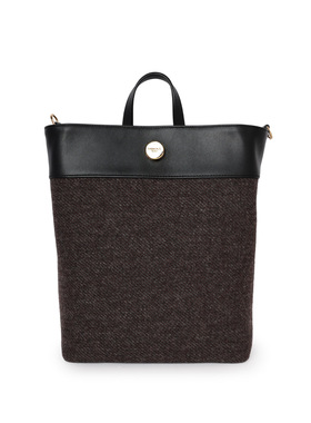 FIBRENO 羊毛拼牛皮双肩包 黑色 DIECI AUTUMN 尺寸：30X13X26CM