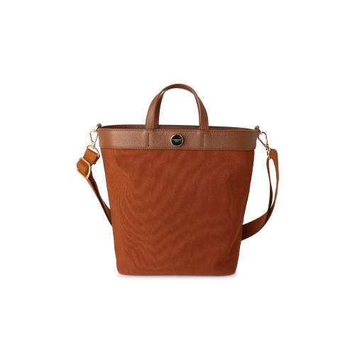 FIBRENO竖版牛皮拼帆布托特包 砖红色 DIECI TUTTI BAG TALL