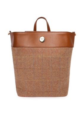 FIBRENO 羊毛拼牛皮双肩包 棕色 DIECI AUTUMN 尺寸：30X13X26CM