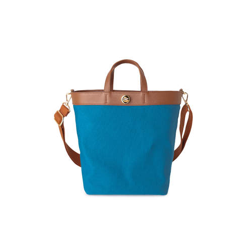 FIBRENO竖版牛皮拼帆布托特包 迪拜蓝色 DIECI TUTTI BAG TALL