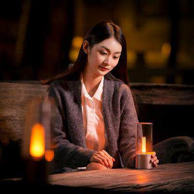 Yeelight智能烛光氛围灯国际版USB充电复古可调光led床头灯蜡烛灯