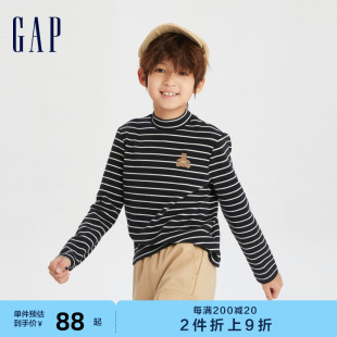 Gap男女童春秋LOGO半高领磨毛时髦T恤儿童装 洋气休闲上衣786580